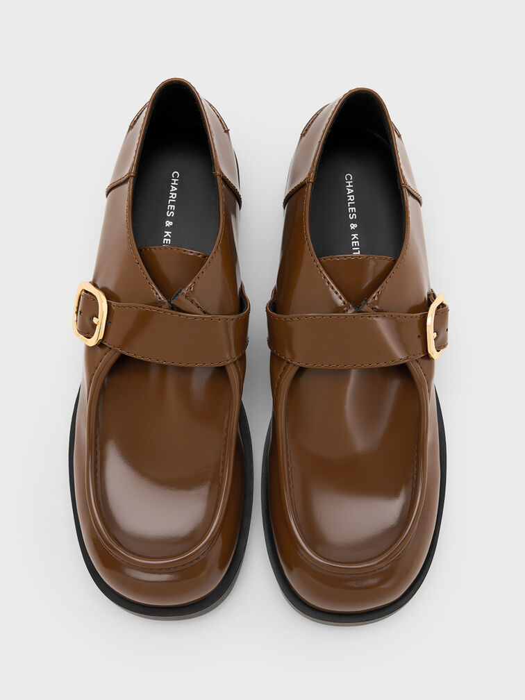 Buckled-Strap Loafers, Brown, hi-res