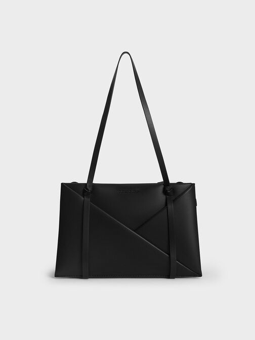 Midori Geometric Tote Bag, สีดำอะไหล่สีเงิน, hi-res
