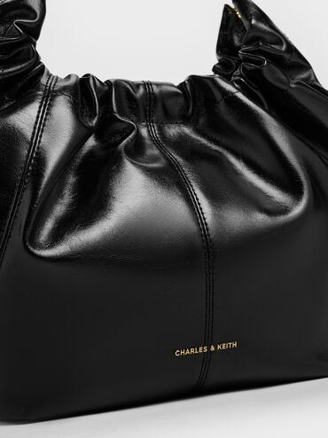 กระเป๋าโฮโบดีไซน์จับจีบรุ่น Ciara, สีดำ, hi-res