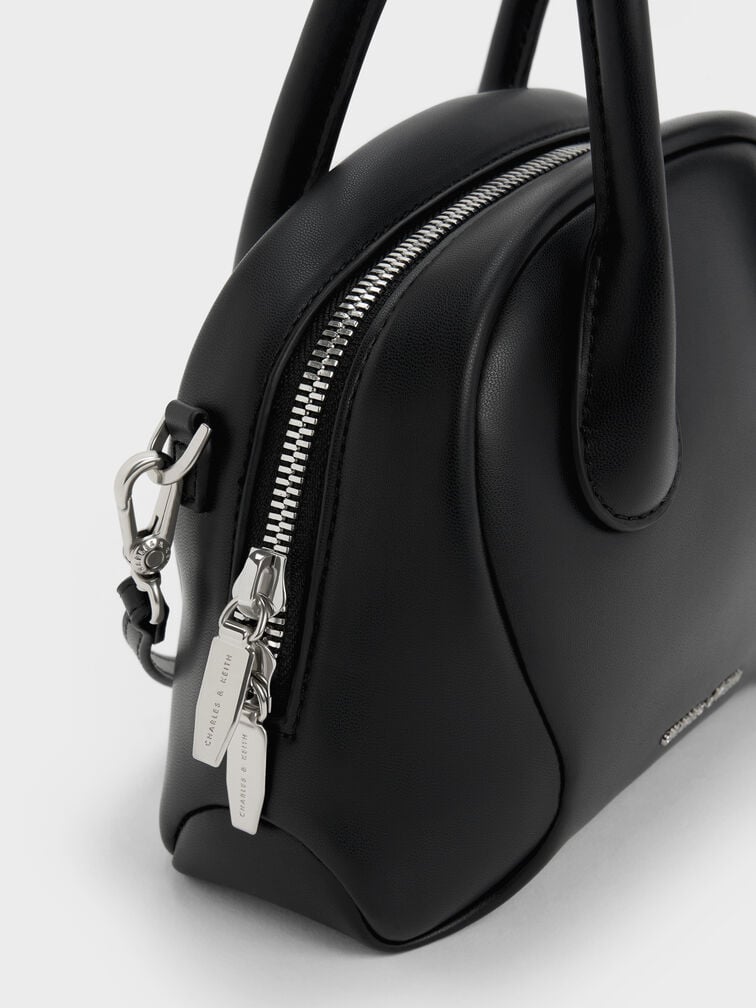 กระเป๋าทรงโบว์ลิ่งรุ่น Nelly, สีดำอะไหล่สีเงิน, hi-res