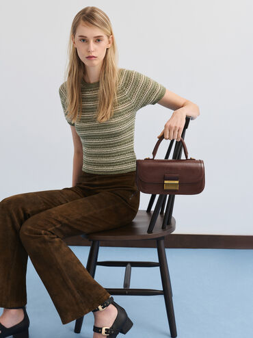 กระเป๋าถือทรงยาวพร้อมหูจับรุ่น Charlot, สีดาร์คบราวน์, hi-res