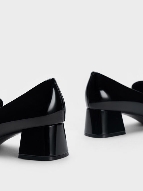 Lexie Chain-Link Heeled Loafers, หนังเงาสีดำ, hi-res
