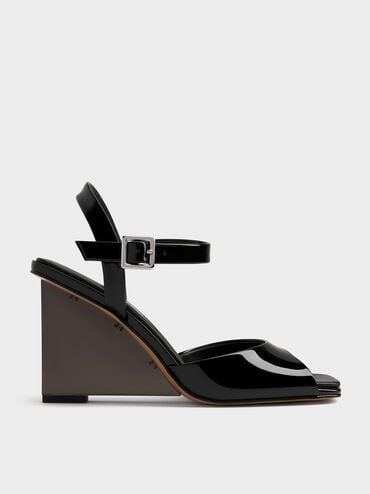 Patent Translucent-Heel Ankle-Strap Wedges, Black Patent, hi-res