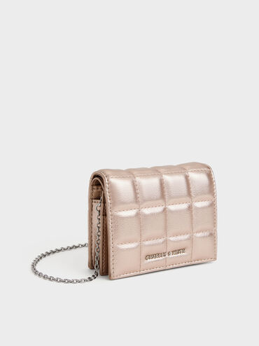 Pia Metallic Quilted Wallet On Chain, Rose Gold, hi-res