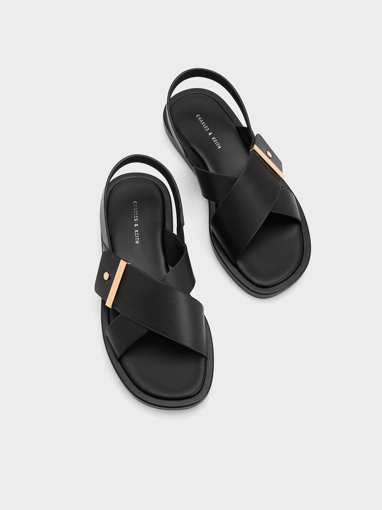 Crossover Back Strap Sandals, สีดำ, hi-res
