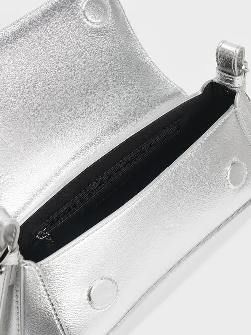 Olivia Metallic Trapeze Shoulder Bag, สีเงิน, hi-res