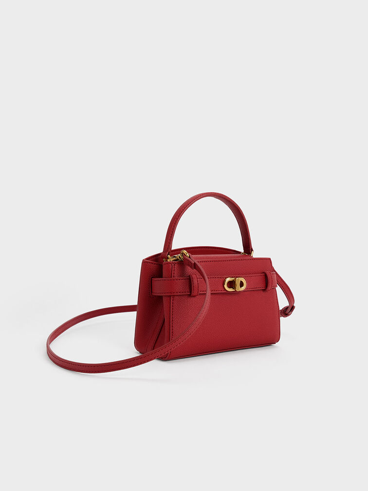 Aubrielle Metallic-Buckle Top Handle Bag, Red, hi-res