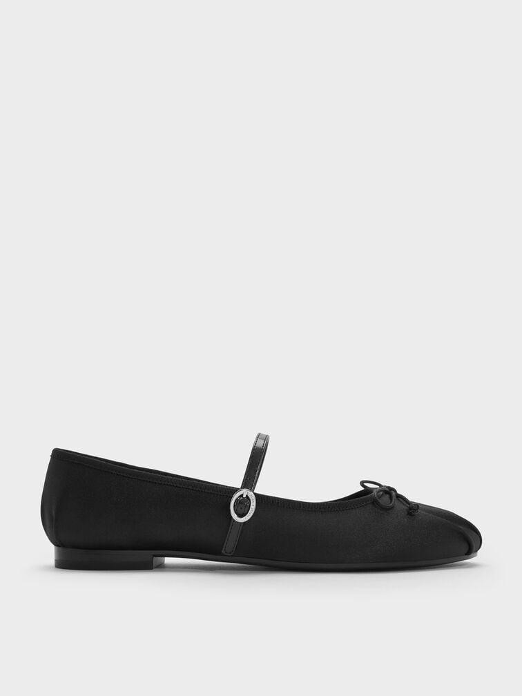 Emiko Satin Bow Mary Jane Flats, Black, hi-res