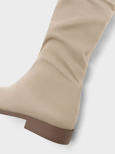 Textured Ruched Knee-High Boots, Taupe, hi-res
