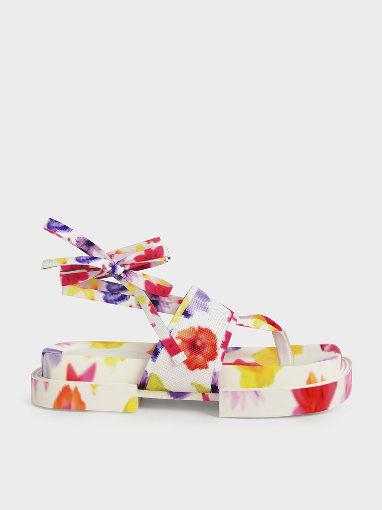 Alex Recycled Polyester Printed Tie-Around Thong Sandals, , hi-res