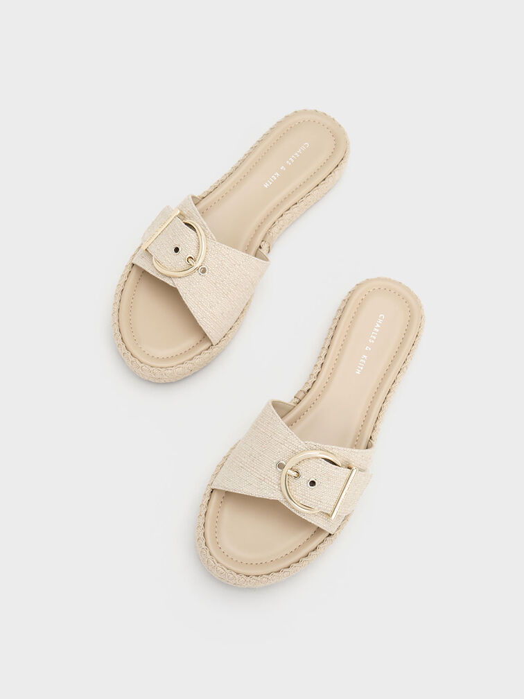 Linen Buckled Espadrille Flat Sandals, , hi-res