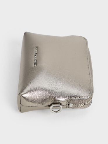 Atwood Metallic Crinkle-Effect Chain-Handle Pouch, Pewter, hi-res