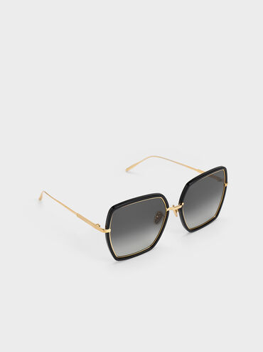 Oversized Square Butterfly Sunglasses, สีดำ, hi-res
