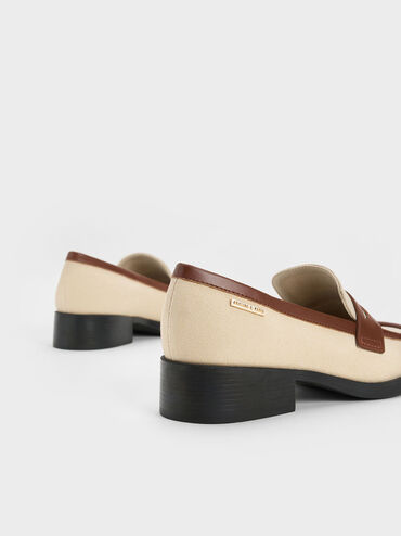 Canvas Cut-Out Penny Loafers, สีเบจ, hi-res