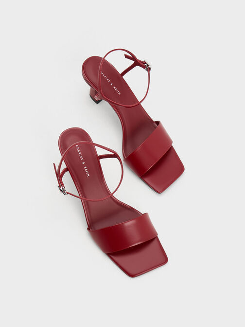 Open Toe Curved Heel Sandals, สีแดง, hi-res