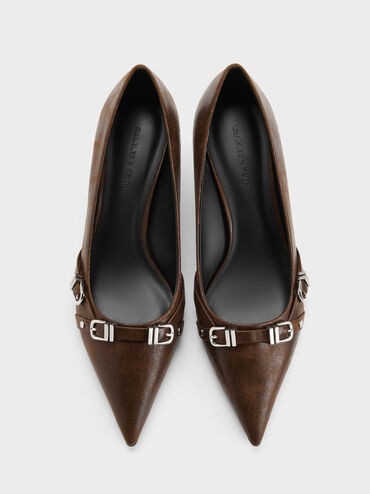Aira Buckled-Strap Kitten Heels, Dark Brown, hi-res