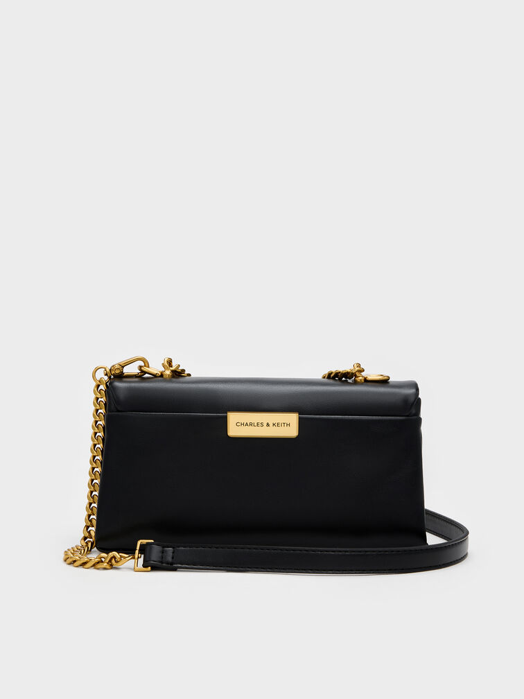 กระเป๋าสตางค์พร้อมสายโซ่รุ่น Kerry, สีดำ, hi-res