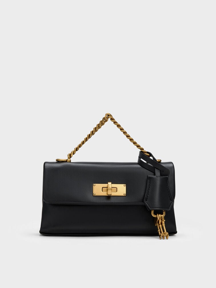 กระเป๋าสตางค์พร้อมสายโซ่รุ่น Kerry, สีดำ, hi-res