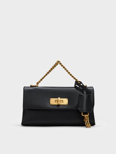 กระเป๋าสตางค์พร้อมสายโซ่รุ่น Kerry, สีดำ, hi-res