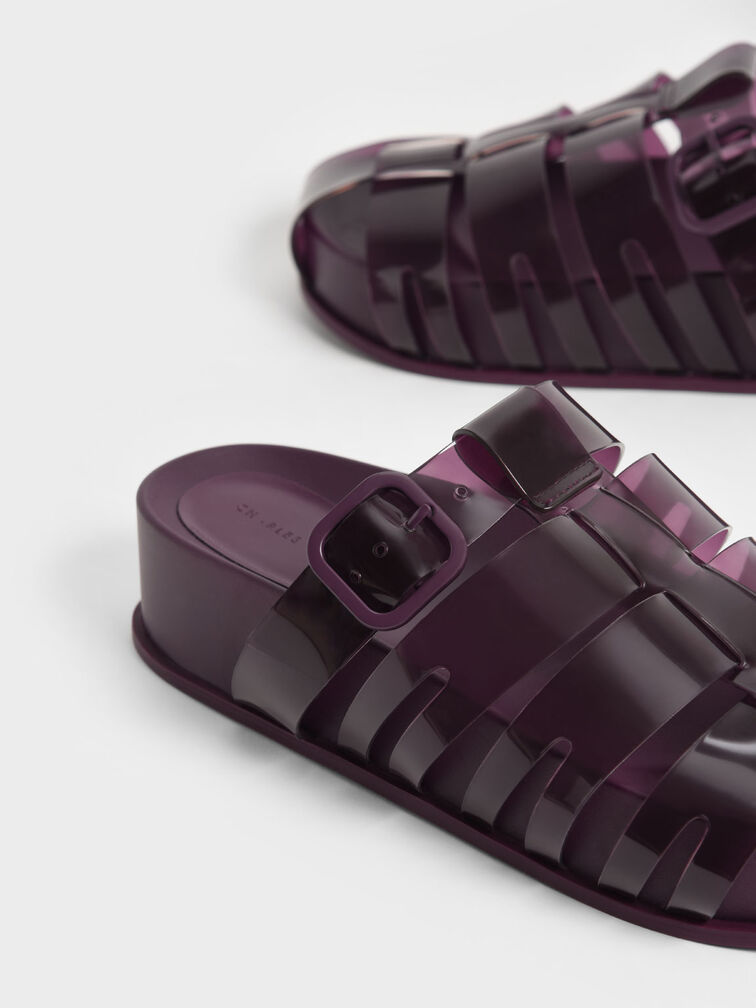 Madison Caged See-Through Slide Sandals, สีม่วง, hi-res