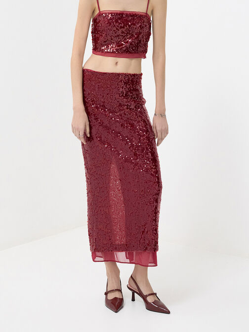 Pointed-Toe Mary Jane Slingback Pumps, Burgundy, hi-res