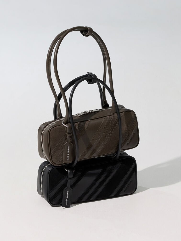 Zeya Striped Shoulder Bag, Dark Moss, hi-res