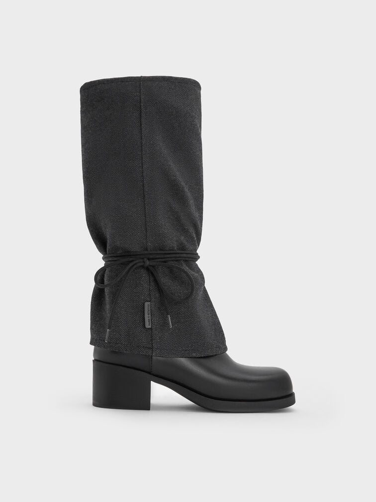 Felt Tie-Around Knee-High Boots, Dark Grey, hi-res