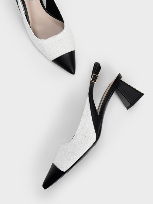 Tweed Toe Cap Slingback Pumps, , hi-res
