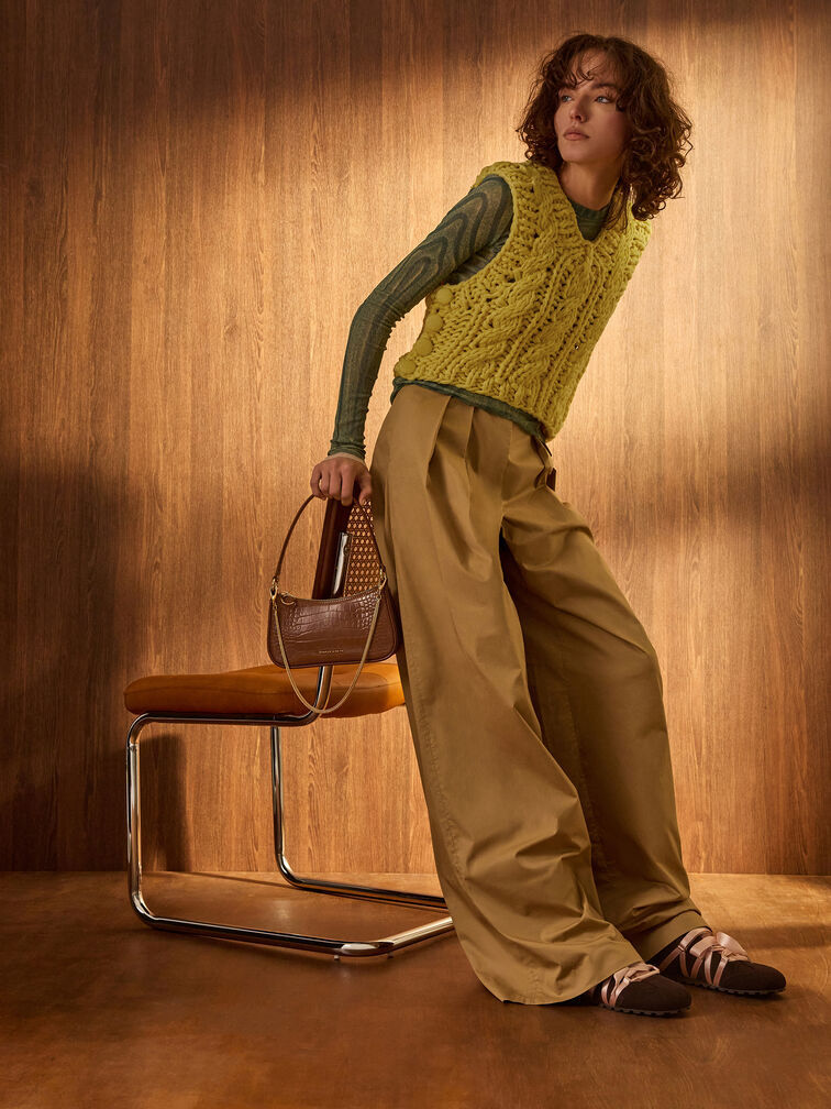 รองเท้าผ้าใบทรงบัลเลต์วัสดุหนังกลับสังเคราะห์ตกแต่งเชือกผ้าซาตินรุ่น Silko, สีดาร์คบราวเท็กซ์เจอร์, hi-res