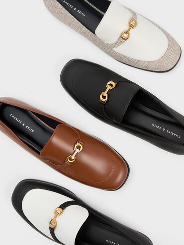 Metallic Accent Two-Tone Round-Toe Loafers, สีมัลติ, hi-res