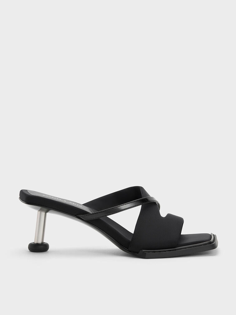 Crossover Sculptural Heel Sandals, สีดำ, hi-res