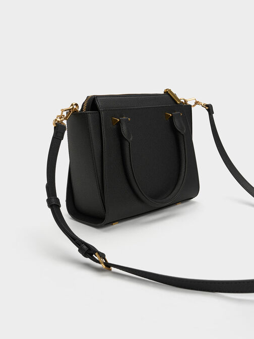 Harper Structured Top Handle Bag, Black, hi-res