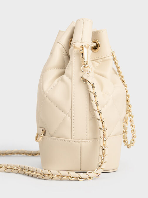 Julia Quilted Two-Way Bucket Bag, Beige, hi-res