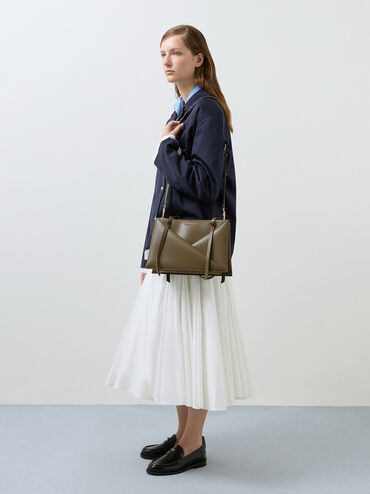 กระเป๋าโท้ททรงสี่เหลี่ยมผืนผ้ารุ่น Midori, สีดีพโอลีฟ, hi-res