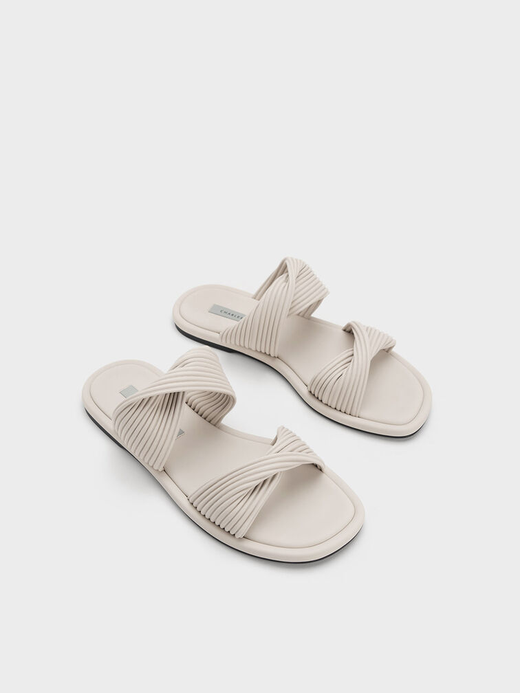 Pleated Twist Strap Slides, , hi-res