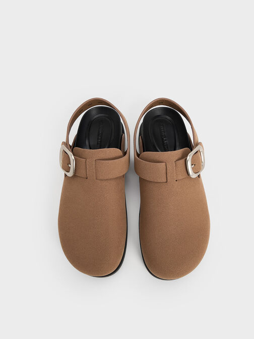 Suede Buckled Slingback Mules, Brown, hi-res