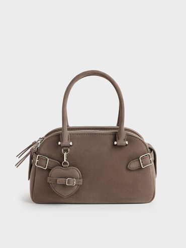 Nellie Heart-Charm Bowling Bag, Stone Grey, hi-res