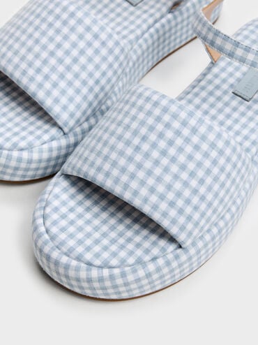 Gingham Ankle-Strap Flatform Sandals, Light Blue, hi-res
