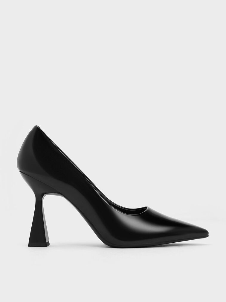 Trapeze Heel Pointed-Toe Pumps, Black Boxed, hi-res