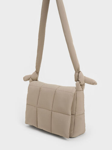 Errya Nylon Quilted Puffy Crossbody Bag, สีโทป, hi-res