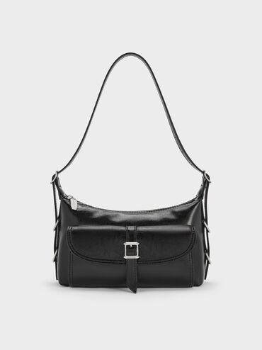 Bryna Belted Shoulder Bag, Noir, hi-res