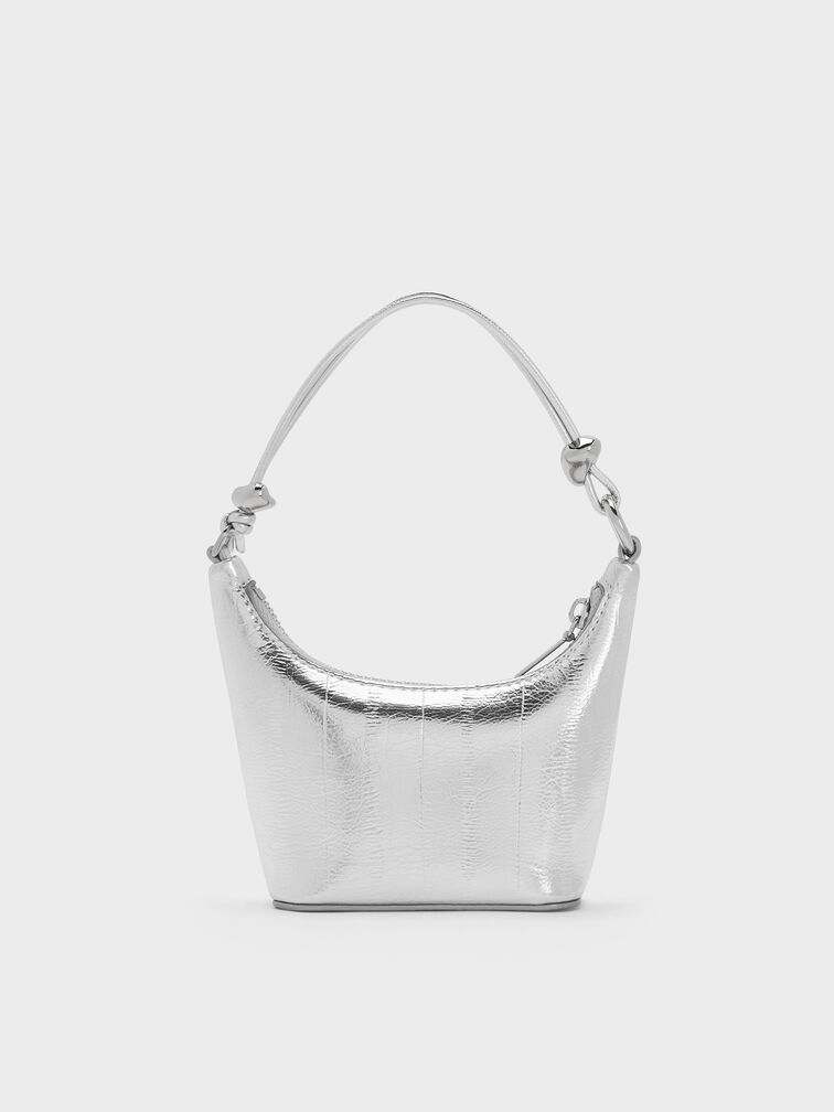 Micro Augustine Metallic Eel-Effect Chain-Handle Bag, Silver, hi-res