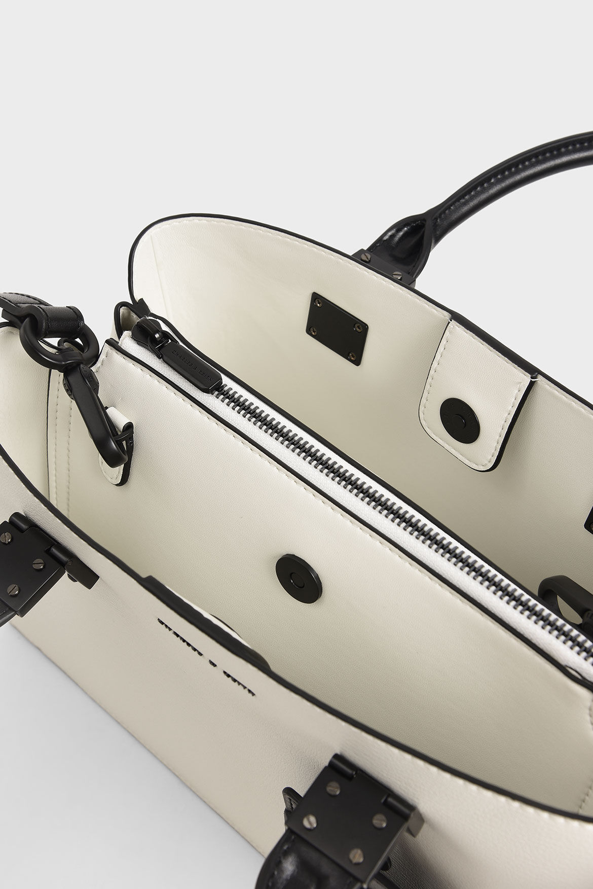 White Double Top Handle Structured Bag CHARLES KEITH TH
