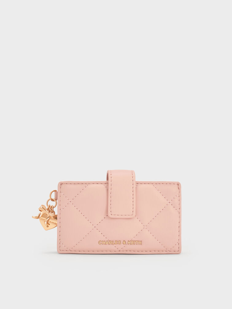 Arrietty Quilted Bow-Heart Charm Belted Card Holder, Light Pink, hi-res