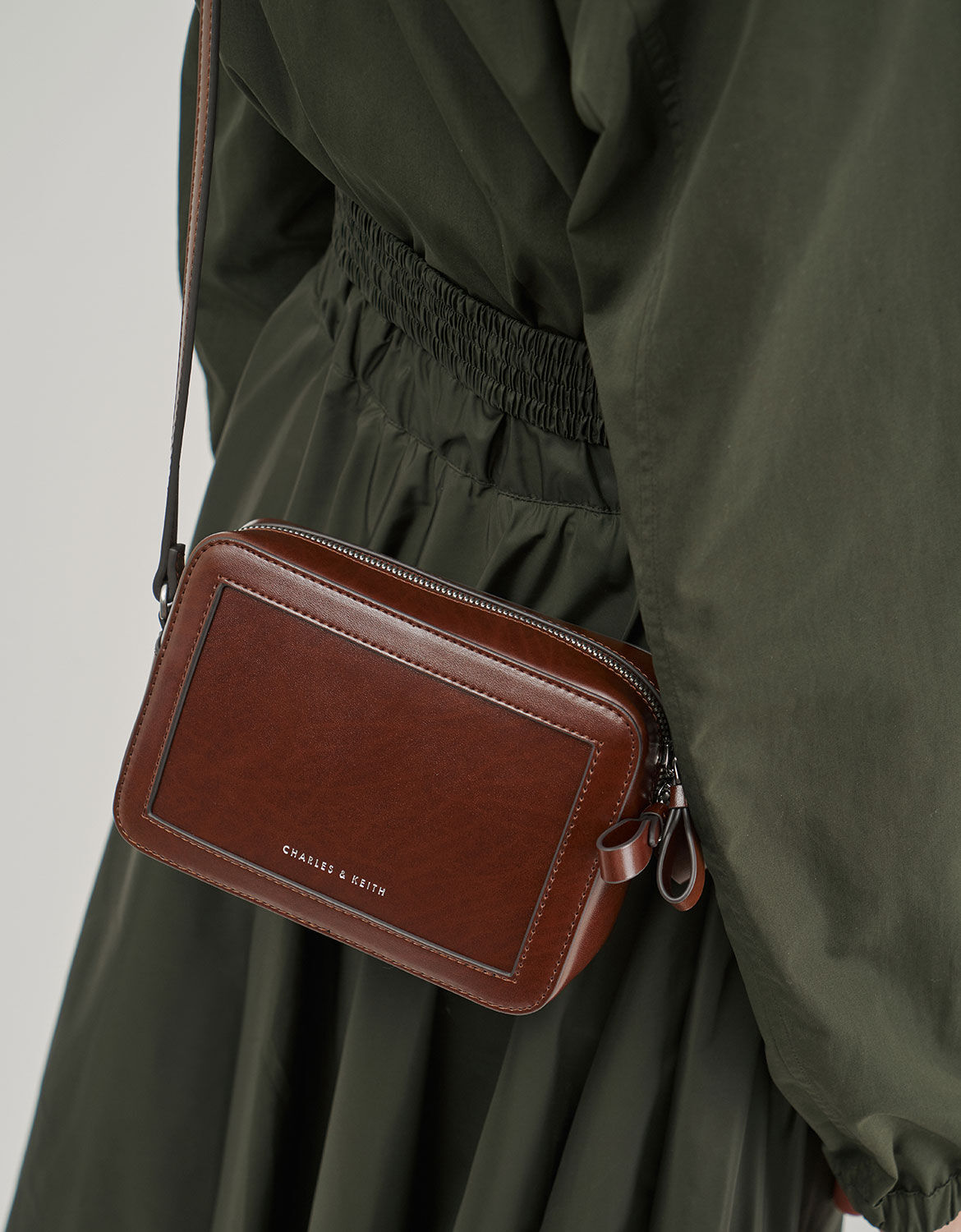 Brown Two Way Zip Shoulder Bag CHARLES KEITH TH