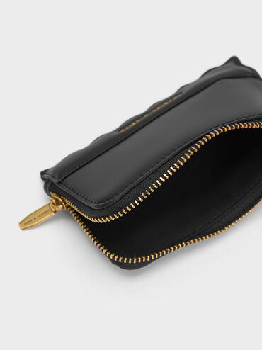 Wavy Trim Zip Wallet, Black, hi-res