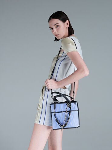 Addison Striped Knotted-Rope Double-Handle Tote Bag, Pinstripe Blue, hi-res