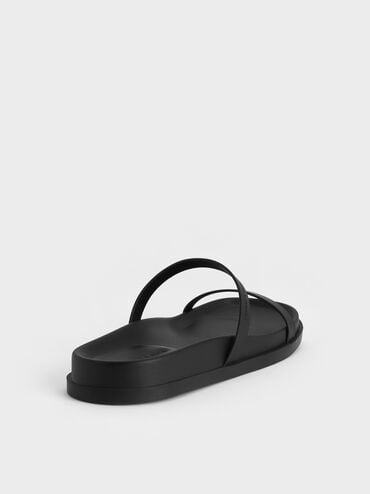 Double-Strap Slide Sandals, Black, hi-res