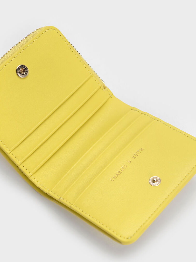 Plaid Zip Around Card Holder, สีเหลือง, hi-res