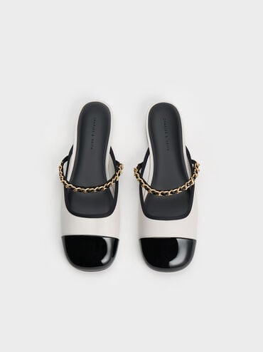 Patent Two-Tone Chain-Strap Mules, , hi-res